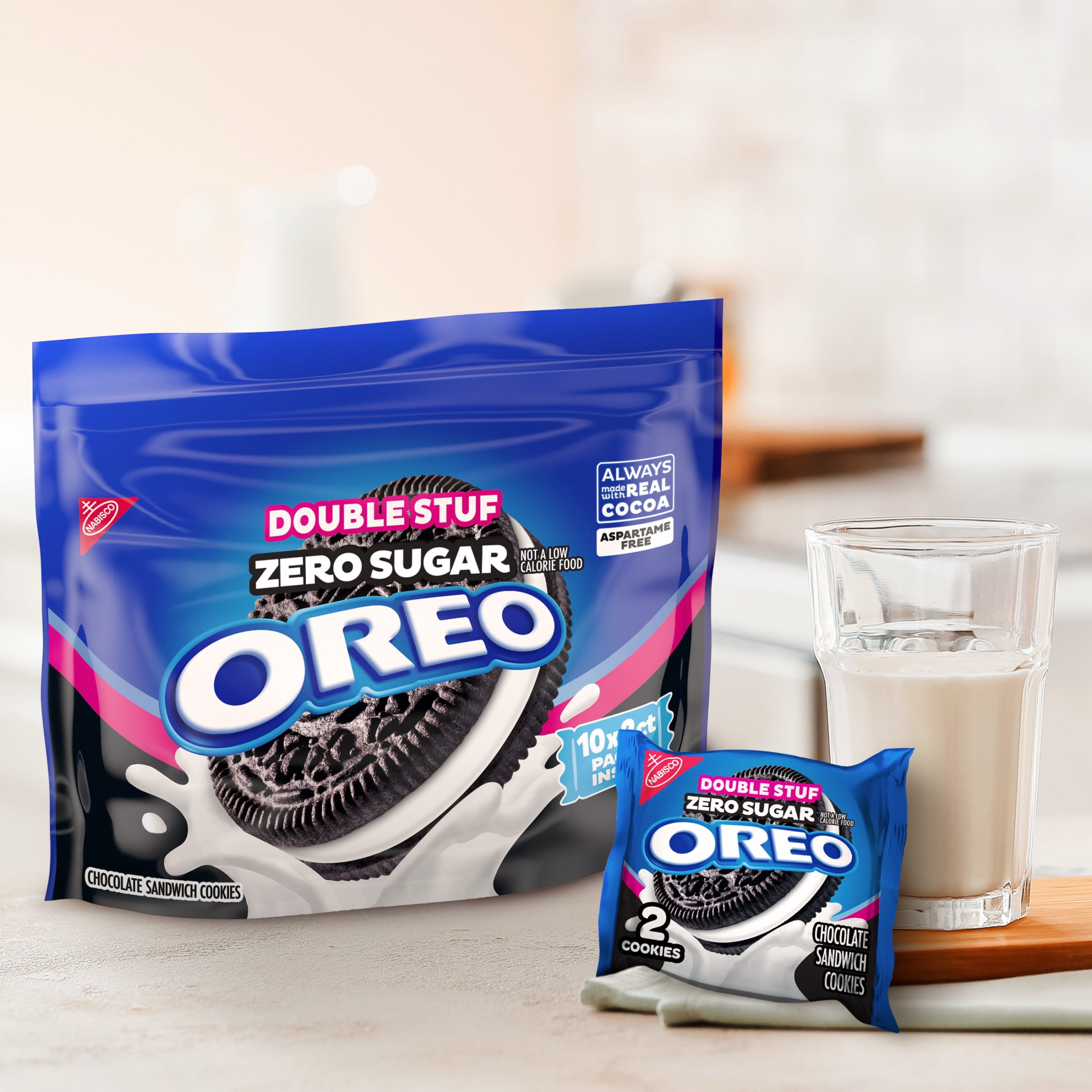 OREO Double Stuf Zero Sugar Chocolate Sandwich Cookies, 10 Snack Packs (2 Cookies Per Pack)