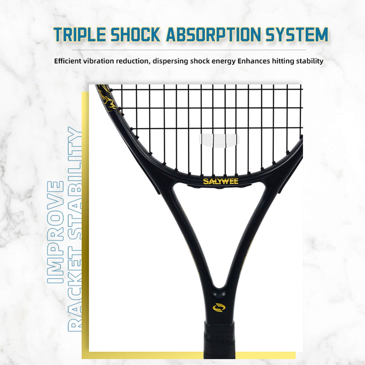 SALYWEE Golden Dragon Series Tennis Racquet, Pre-Strung, Black/White, 11.3 oz. Weight, 105 Sq. in. Racquet Head Size