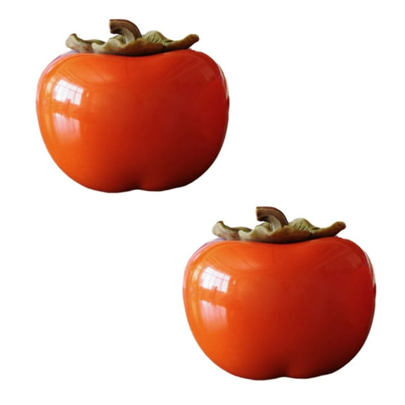 2 Pcs Persimmon Ceramic Jar Tea Dried Fruit Seasonings Storage Canister Honey Pot