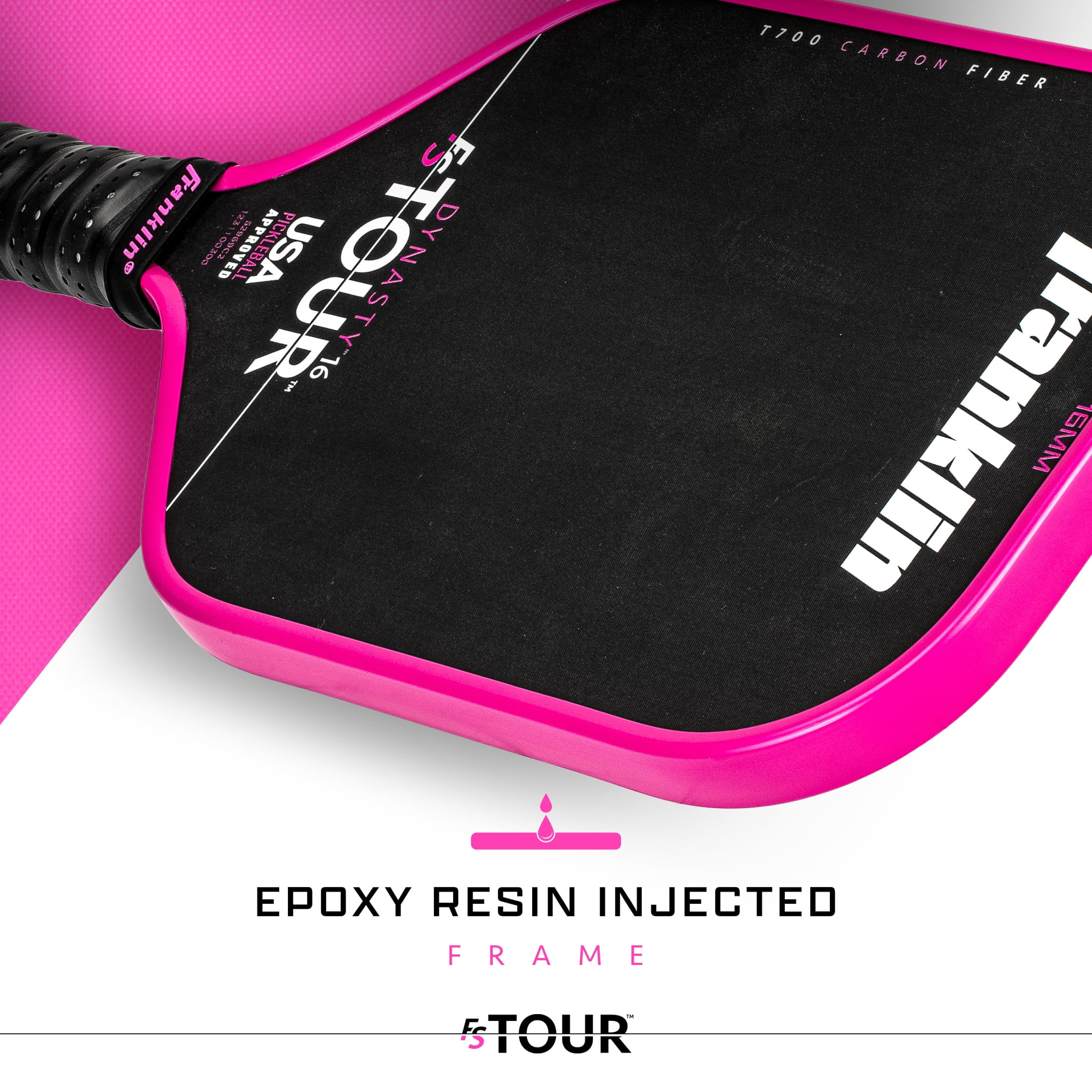 Franklin Sports Pro Pickleball Paddles - FS Tour Series Carbon Fiber Pickleball Paddles - Official USA Pickleball (USAPA) Approved Paddles - Dynasty Pro Player Paddle - 16mm Polymer Core - Pink