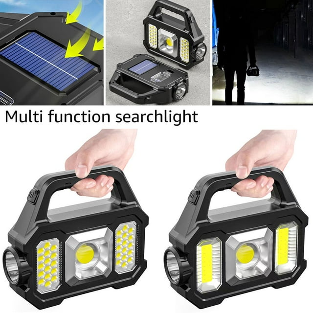 Solar Searchlight Dual Light Source Searchlight Portable LED Spotlight Solar/USB Rechargeable Powerful Flashlight Waterproof Torch Light for Emergency
