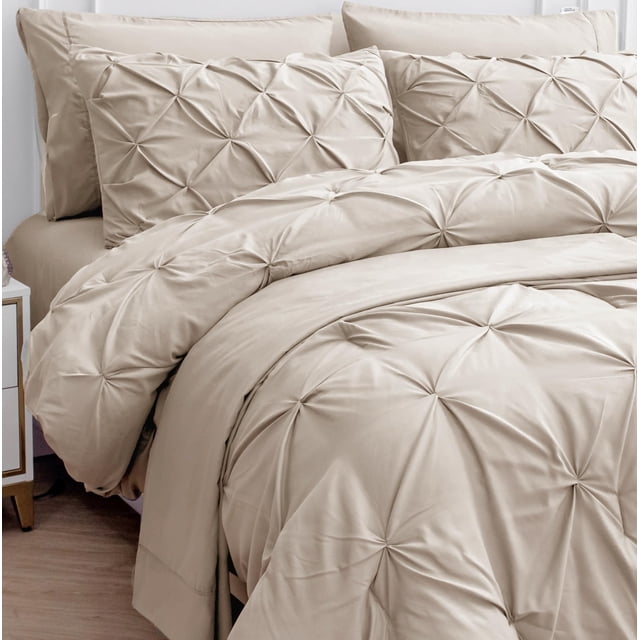 Juego de edredón LANE LINEN Queen, 7 piezas, cama Pintuck en una bolsa