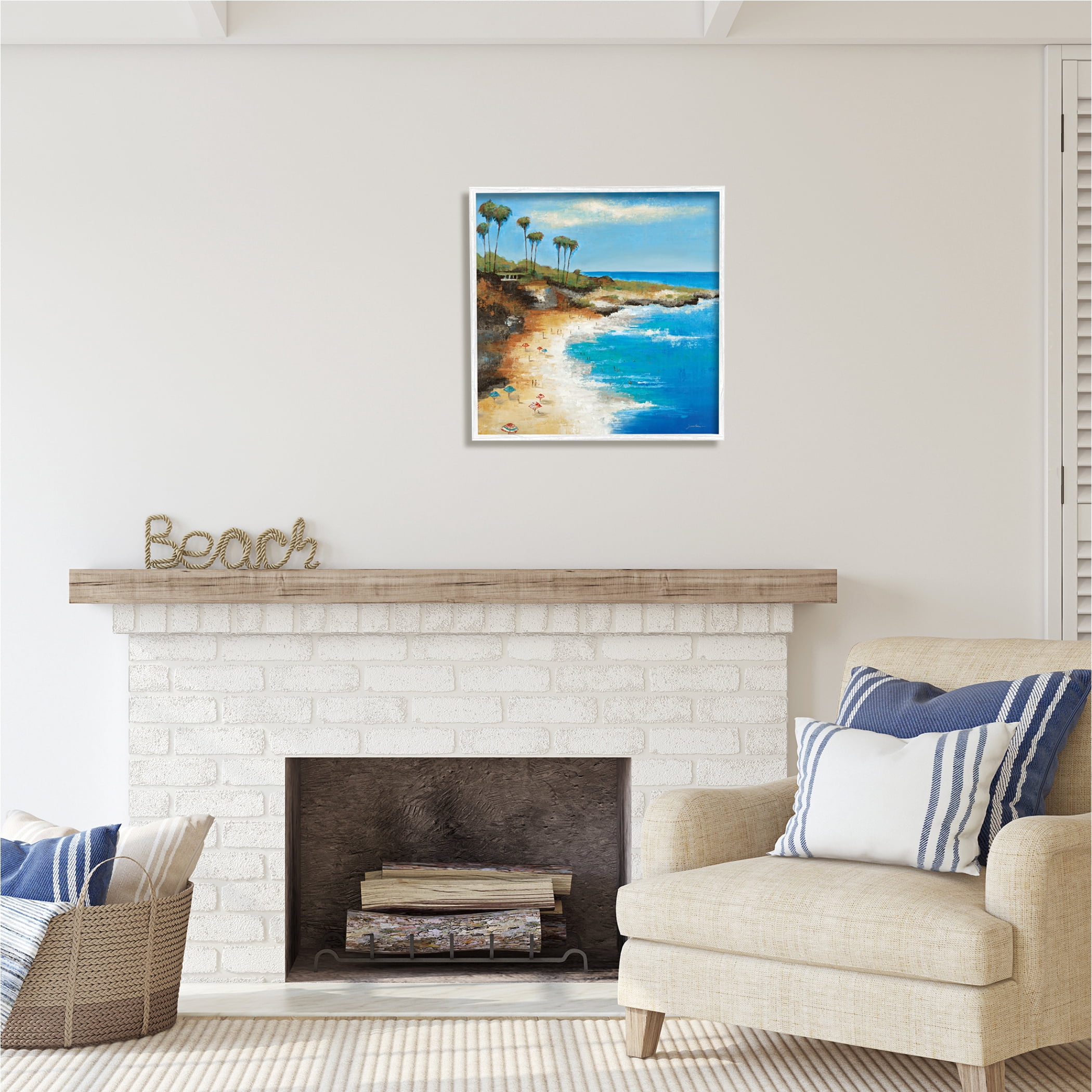 Stupell Industries Summer Beach Cove Nature Painting White Framed Art Print Wall Art, 24 x 24