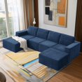 thumbnail image 3 of U-Shaped Modular Sectional Couch, Atumon 6-Seat Sectional Couch Furniture, Chenille Upholstered L-Shaped Couch, Modern Sectional Couch for Living Room Apartment Office, 110"L x 72"W x 30"H, Navy Blue, 3 of 10