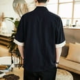 thumbnail image 4 of PiGOGI Men's Casual Button-Up Shirt - Short Sleeve Stand Collar Blouse - Loose Fit Summer Top - Lightweight Polyester Shirt Black, 4 of 6