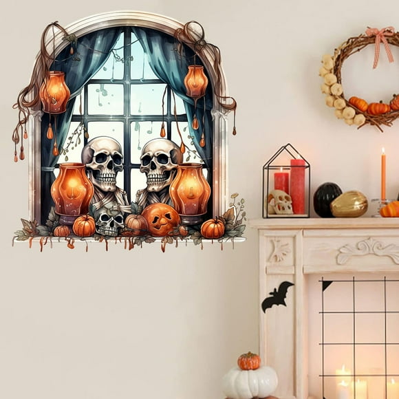 EGNMCR Halloween Skull Window Stickers Self-adhesive Wall Decals For Halloween Living Room Halloween Decorations Bedroom Wall Art For Halloween Hallway Halloween Decor Self adhesive wall decals