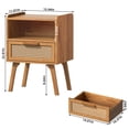 thumbnail image 2 of LELELINKY Mid Century Nightstand with Rattan Accents, Bedside Table with Drawer and Open Shelf, Solid Wood Legs, Tea Color, 2 of 7