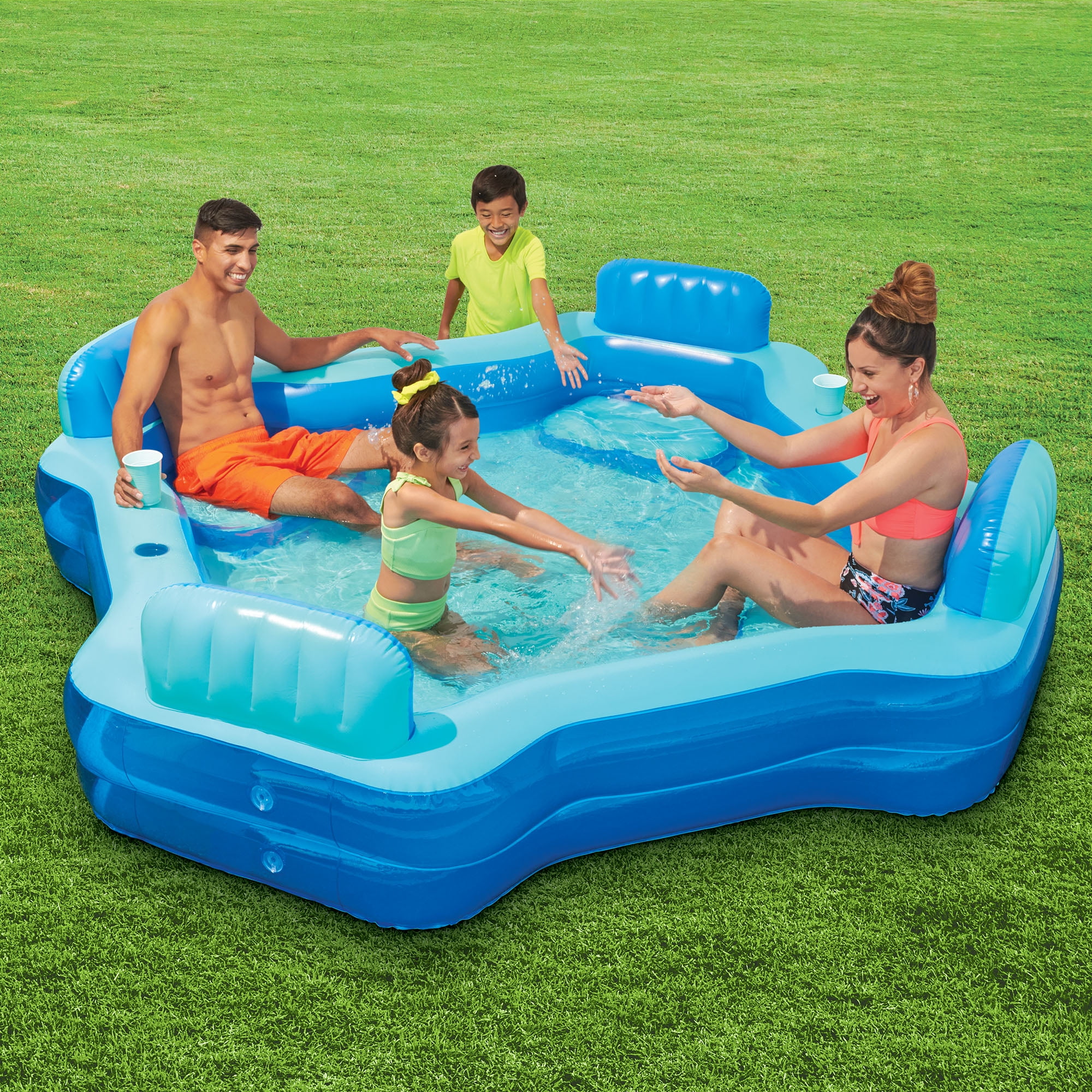 Play Day Square Inflatable Deluxe Comfort Family Pool, Blue, Ages 6 and Up,  Unisex