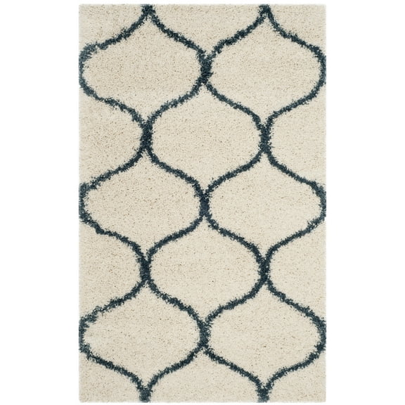 SAFAVIEH Hudson Arline Geometric Shag Area Rug, Ivory/Slate Blue, 3' x 5'