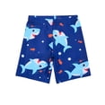 thumbnail image 4 of Rggeeun Child Boys Swimsuit Set 3Pc Cute Animal Print Color Block Design Long Sleeve Crew Neck Top & Elastic Waist Swim Trunks with Hat for Summer Water Surfing Stretchy Swim Wear,Blue,7-8 Years, 4 of 5