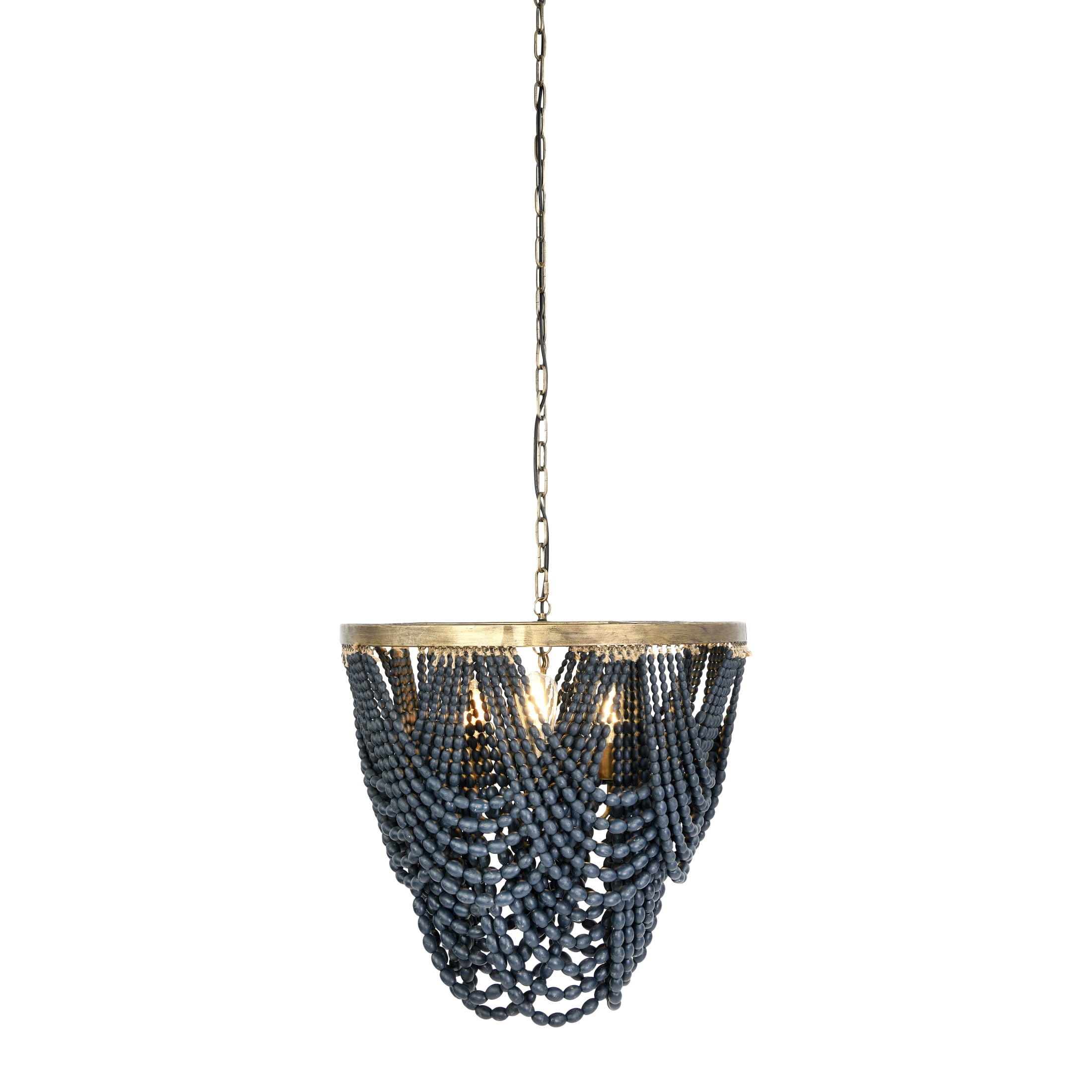 Creative Co-Op 2-Tier Draped Wood Bead Chandelier, Blue