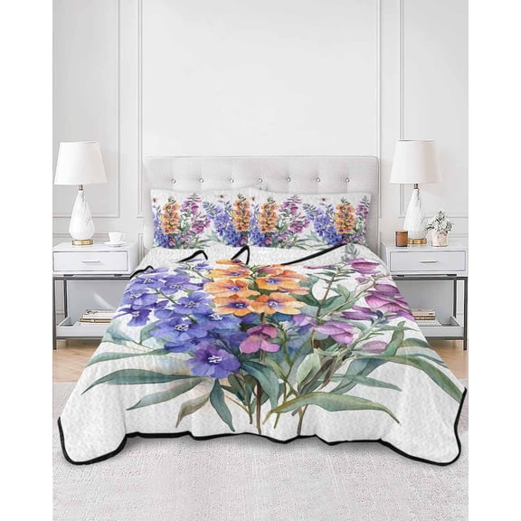 Quilts King Size, Botanical Garden Florals Soft Comforter Bedding Set for Bed, Spring Leaves Lightweight Quilted Bedspread with Pillow Cover(2 Pieces) for All Season, 96x106 Inch