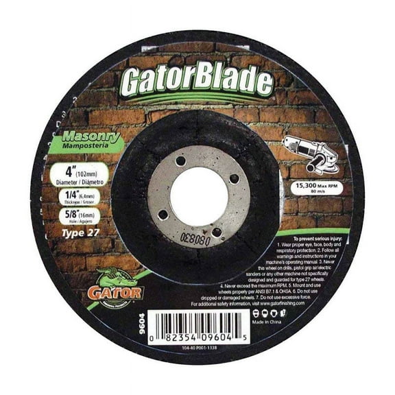 Gator 9604 Grinding Wheel, 4 in Dia, 1/4 in Thick, 5/8 in Arbor, Aluminum Oxide Abrasive