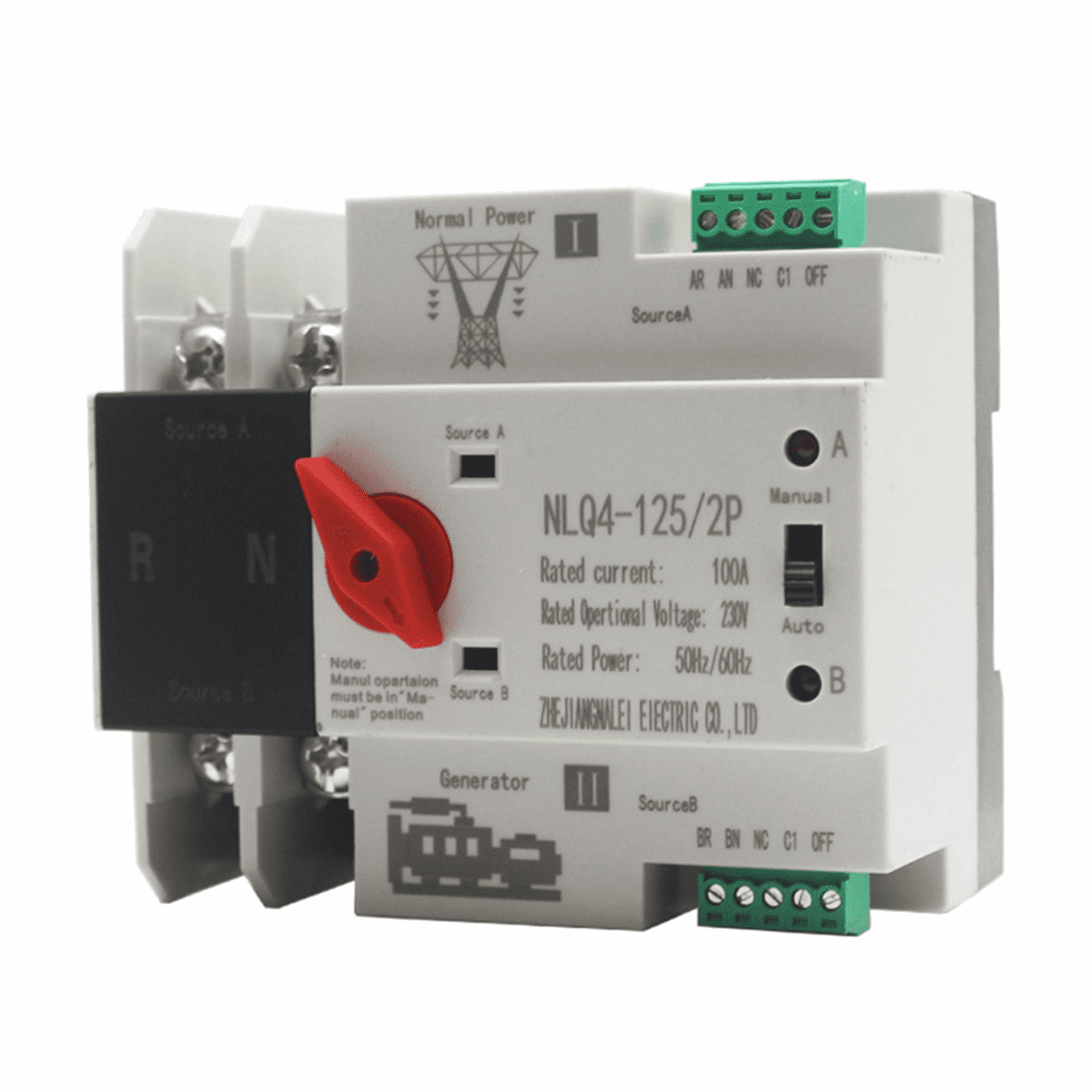 Din Rail 2P ATS Dual Power Automatic Transfer Switch Switches Uninterruptible Millisecond Power Generator