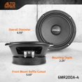 thumbnail image 4 of AUDIO Altavoz de rango medio poco profundo de 6.5 pulgadas, 6MR200A-4, 200 vatios, 4 ohmios de montaje poco profundo altavoz delgado de audio para coche, bobina de voz de 1.5 pulgadas, compacto, 4 of 14