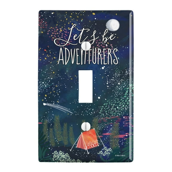 Let´s Be Adventurers Tent Camping Night Moon Shooting Stars Plastic Wall Decor Toggle Light Switch Plate Cover