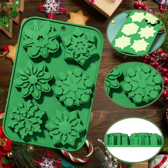 Fwttom Christmas Silicone Molds - Food Grade 3D Christmas Theme 6 Cavity Silicone Molds for Cake Candy Chocolate Gummy, Oven Microwave Refrigerator Freezer Usable, Snowflake Shape