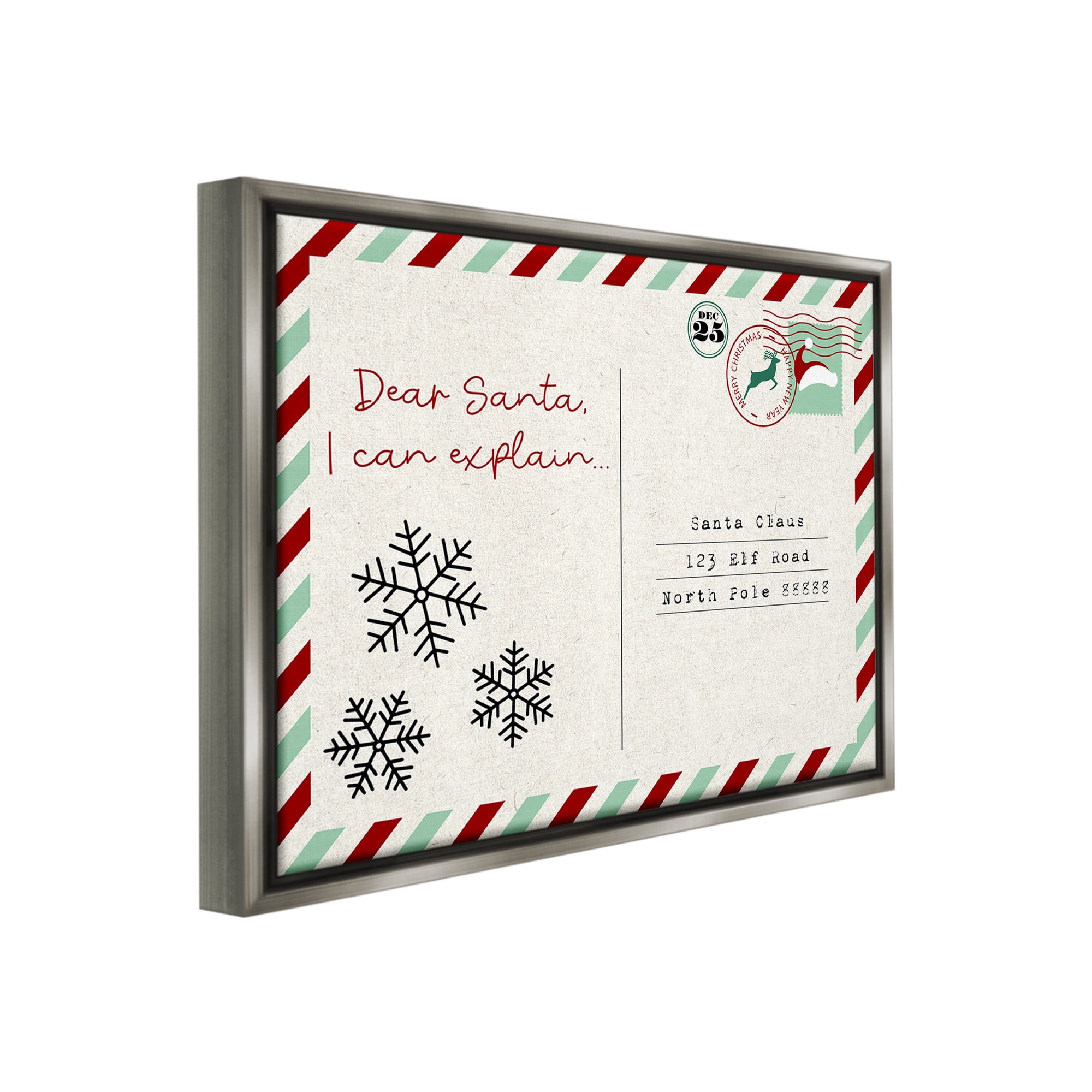 Stupell Industries Dear Santa Postcard Holiday Painting Gray Floater Framed Canvas Art Print Wall Art, 21 x 17