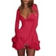 thumbnail image 3 of Vestidos de Invitada de Boda de Larga para Mujer, Sexy, con Escote en V Profundo, Vuelo y Volantes Rojo L, 3 of 8