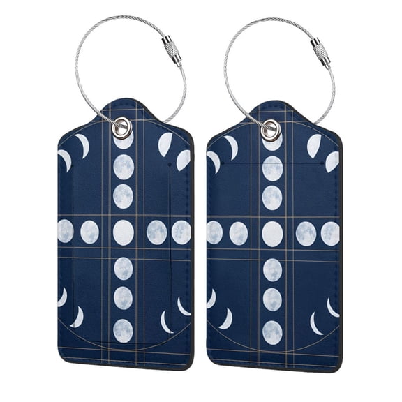 Moon Phase Pattern Leather Luggage Tag with Loops Suitcase Tags Bulk Travel Essentials for Flying 1 PCS