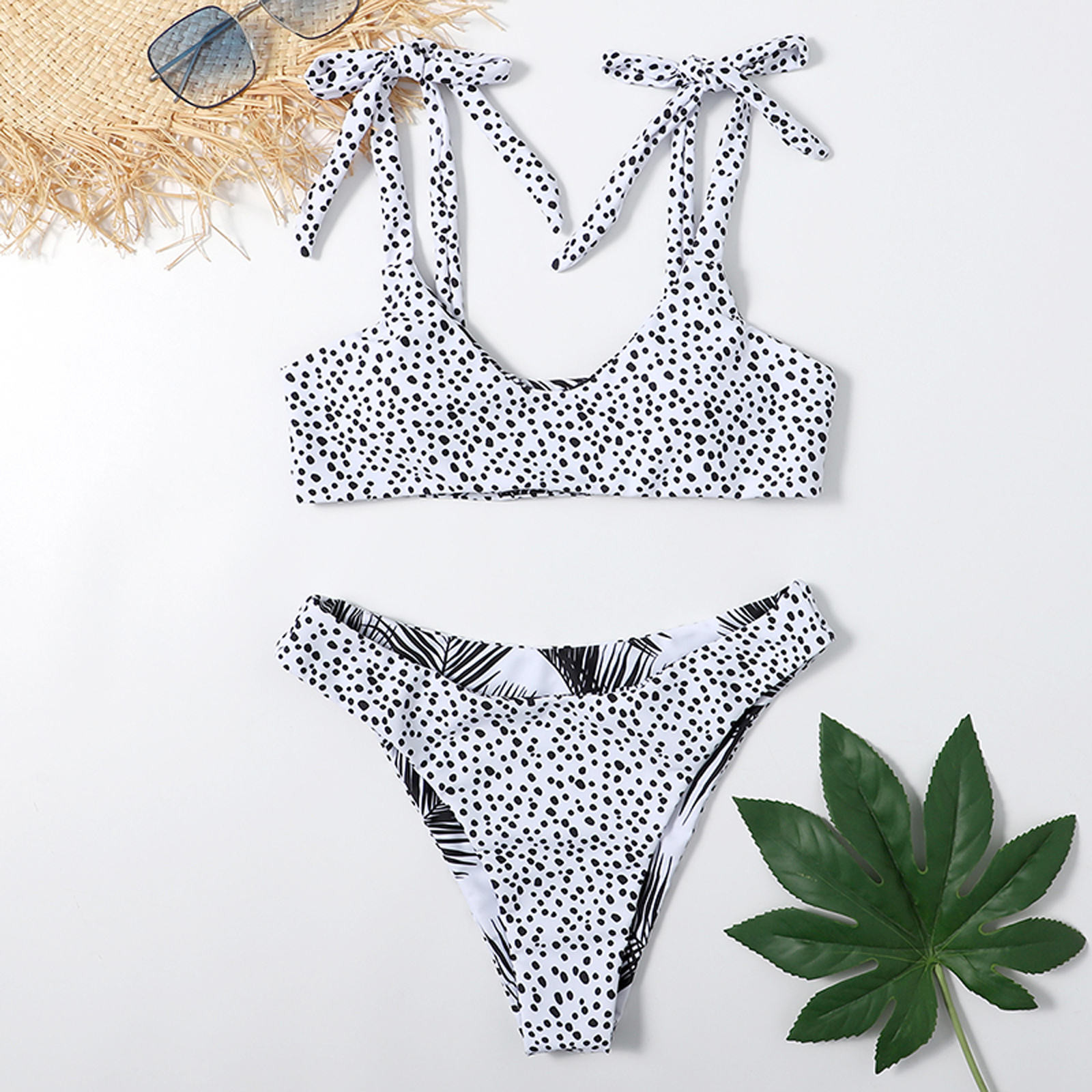 contrast leopard high cut bikini swimsuit