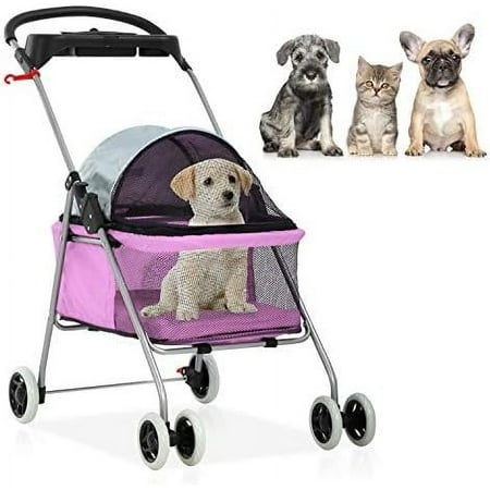Pet Stroller - MeetPerfect Luxury Pet Roadster for Dogs and Cats Waterproof Dog Cart Dog Stroller Cat Stroller Pet Jogger - Easy to Walk Folding Carrier Carriage with Storage Basket (Pink)