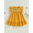 thumbnail image 2 of GXFC Toddler Girls Summer Solid Princess Dress Kids Girls Flying Sleeve  Floral Embroidery Dress Casual One Piece Dress for Beach Party 6M-5T, 2 of 9