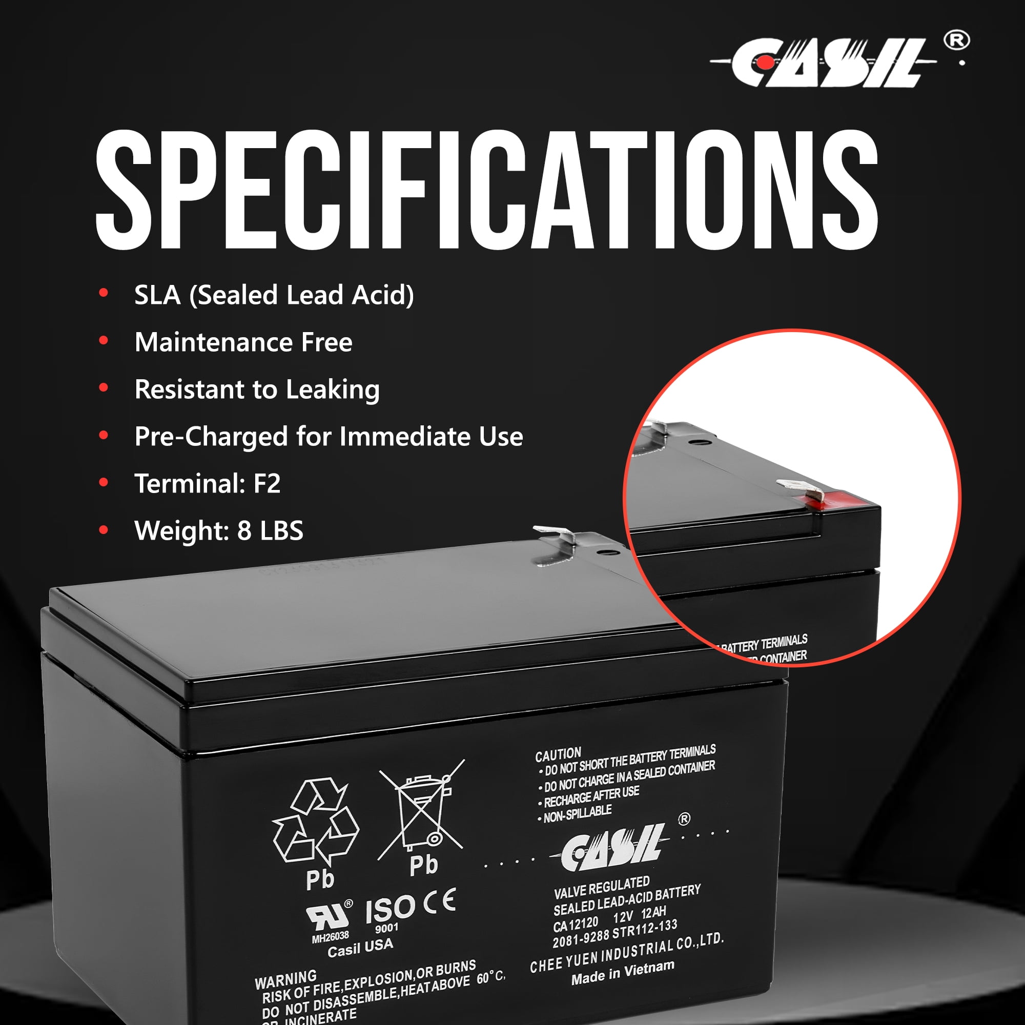 2 Pack 12v 12ah F2 Sealed Lead Acid AGM Rechargeable Deep Cycle Battery