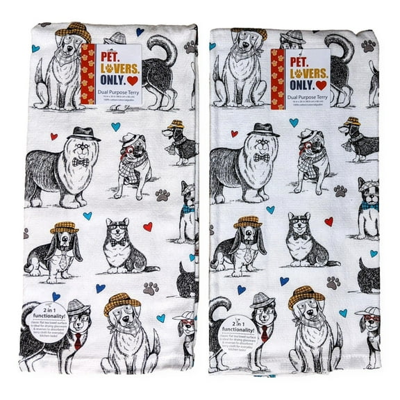 Set of 2 PET LOVERS ONLY All Over Dogs Terry Kitchen Towels by Kay Dee Designs