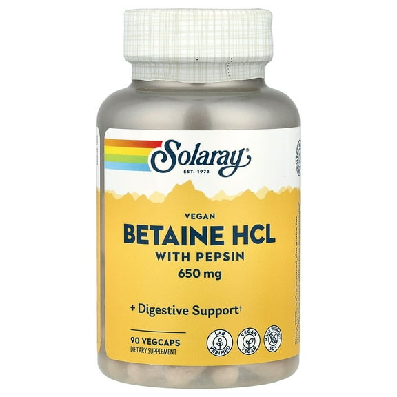 Solaray Betaine HCL with Pepsin, 90 VegCaps