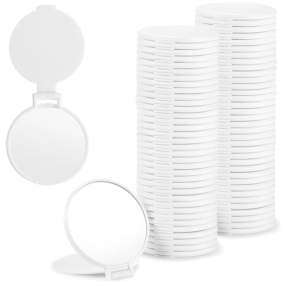 72 Pack Bulk Plastic Makeup Mirrors - Round Travel Size Compact Mirrors with Sleek White Case, Portable Folding Design for Personal & Professional Use