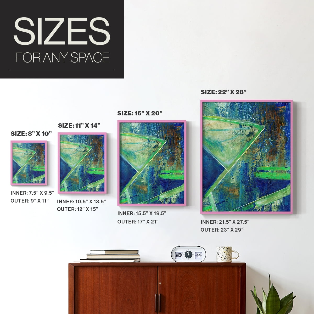 Geometric in Cool VII Framed Print in Pink Solid Wood Framed Print No Nail Hanging