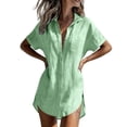 thumbnail image 2 of Holzkary Women Cotton Linen Button Down Tops Side Split Curved Hem Beach Cover Up Dress Boho Top Business Work Blouse Work ClothesV Neck Lapel Collar Tops Elegent Tops Going Out Tops Comfy Tees Flowy, 2 of 6
