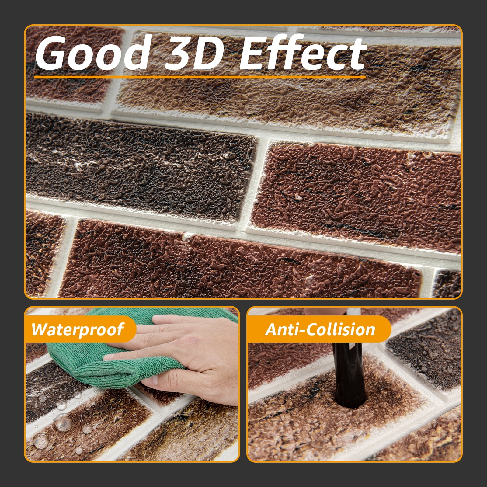 20-Pack 27.5''x27.5'' Peel and Stick Faux Brick 3D Wall Panels,Self Adhesive Foam Wallpaper for Bedroom,Kitchen,Red Brown