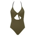 thumbnail image 4 of UTSJKR Cut Out Swimsuit Women Plunge V Neck Tie One Piece Bathing Suits Cold Shoulder Backless Tummy Control Swimwear Army Green M, 4 of 6