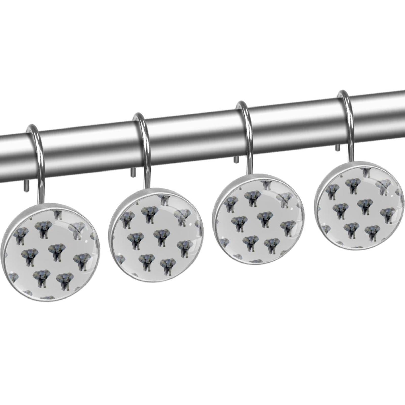 Elephant Shower Curtain Hooks （Set of 12） for Home Hotel Shower Rods Bathroom Crystal Glass Print Stainless Steel Round Curtain Hooks