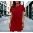 thumbnail image 3 of BRGZLK 2 Piece Sets for Women Summer Crew Neck Short Sleeve Tops and Tennis Skirt Set Striped Matching Soft Comfortable Travel Skort Sets,Womens Clothing Red L, 3 of 5