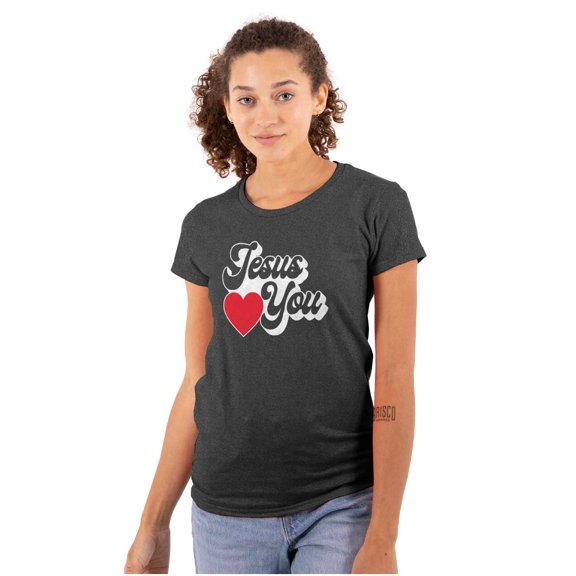 Religion Christian Jesus Loves You Womens Slim Fit Graphic Tee Brisco Brands S
