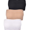 thumbnail image 3 of 3 Pieces Women Bandeau Bra Padded Strapless Brarette Soft Bra Seamless Bandeau Tube Top Bra, Assorted Sizes (Black, White and Nude Color,, 3 of 5