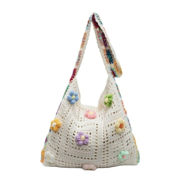Flower Crochet Tote Bag For Women,Boho Shoulder Bag with Floral Design,Cute (Summer Bags Tote Purse Beach Boho Tote Crochet