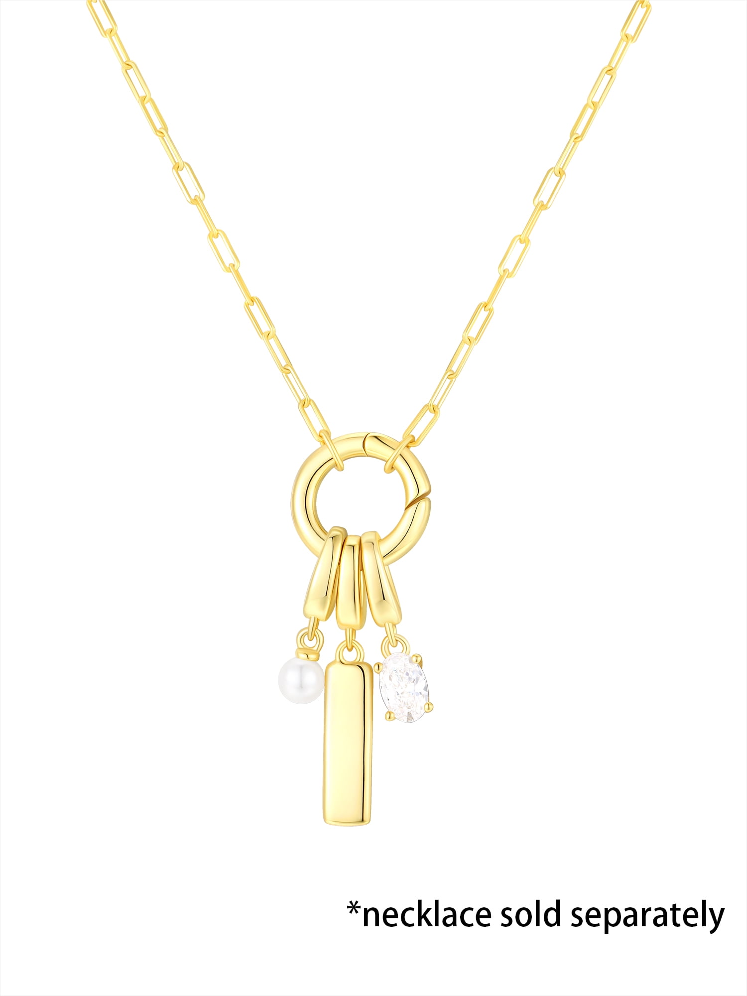 Brilliance Fine Jewelry Oval Simulated Diamonds Charm Set in 14KT Gold Plated Sterling Silver