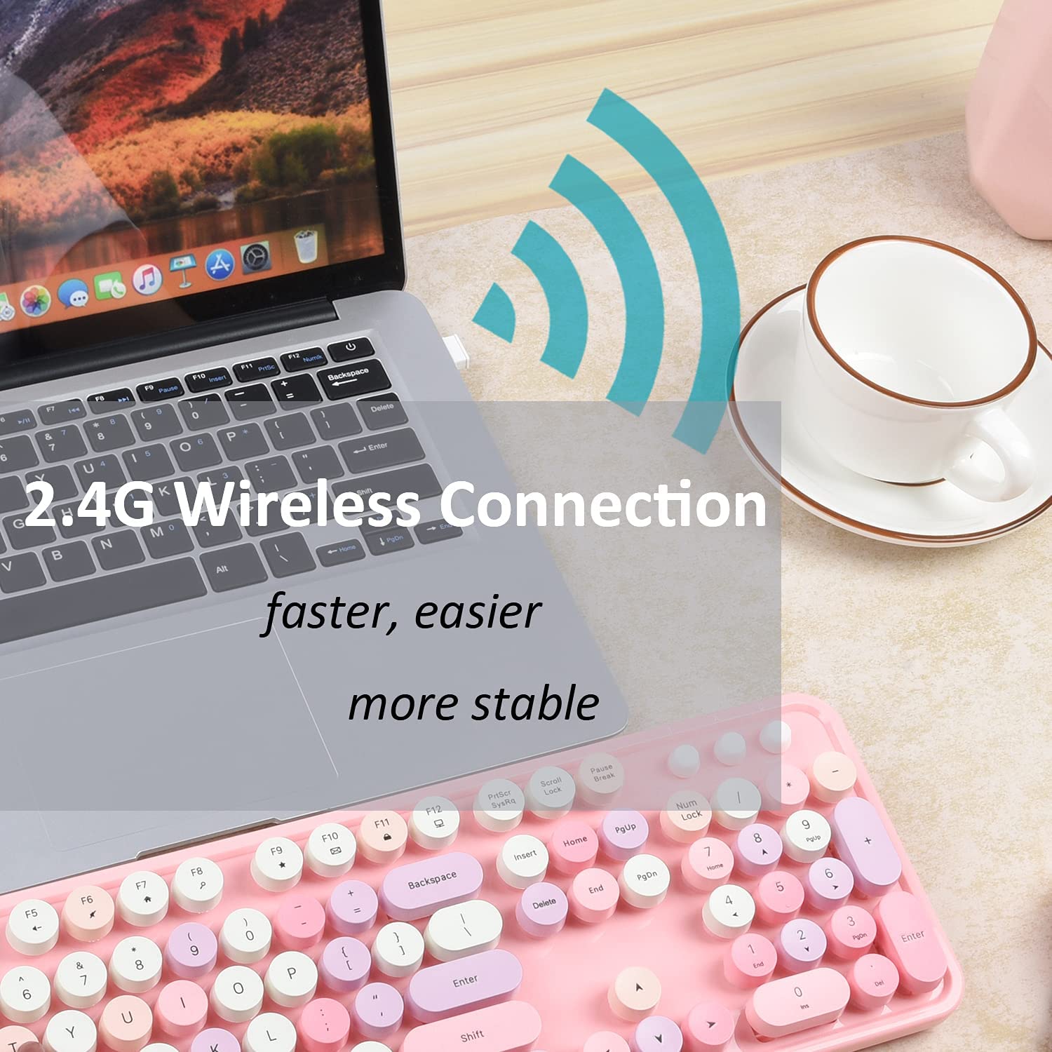 Wireless Keyboards And Mouse Combos, UBOTIE Colorful Gradient Rainbow Colored Retro Typewriter Flexible Keyboard, 2.4GHz Connection And Optical Mouse