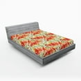 thumbnail image 2 of Ambesonne Peony Fitted Sheet, Exotics Art Floral Boho Print, California King, Dark Coral Mustard White, 2 of 5