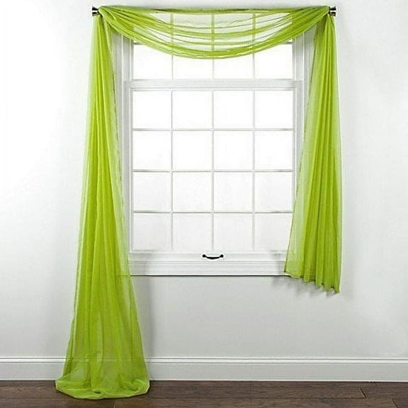 1 PC SOLID LIME GREEN SCARF VALANCE SOFT SHEER VOILE WINDOW PANEL CURTAIN 216" LONG TOPPER SWAG