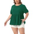 thumbnail image 2 of DARING DIVA Women's Plus Babydoll Tops Crewneck  Loose Fit Flowy Blouse 1X Dark Green, 2 of 6