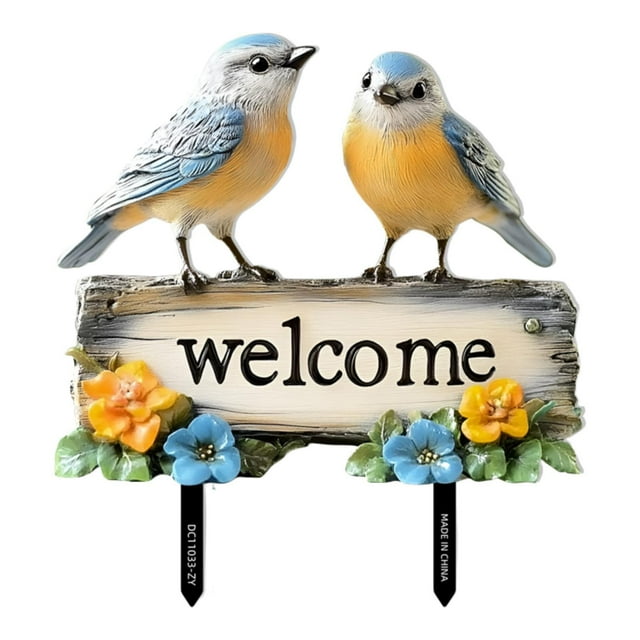 Letrero de PVC con diseño de pájaros de bienvenida para jardín, adorno para césped, diseño colorido de doble cara para decoración de patio al aire