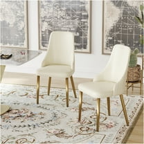 JERFIT Modern Beige Faux Leather Dining Chairs with Golden Metal Legs, Set of 2 for Kitchen, Dining Room, Living Room