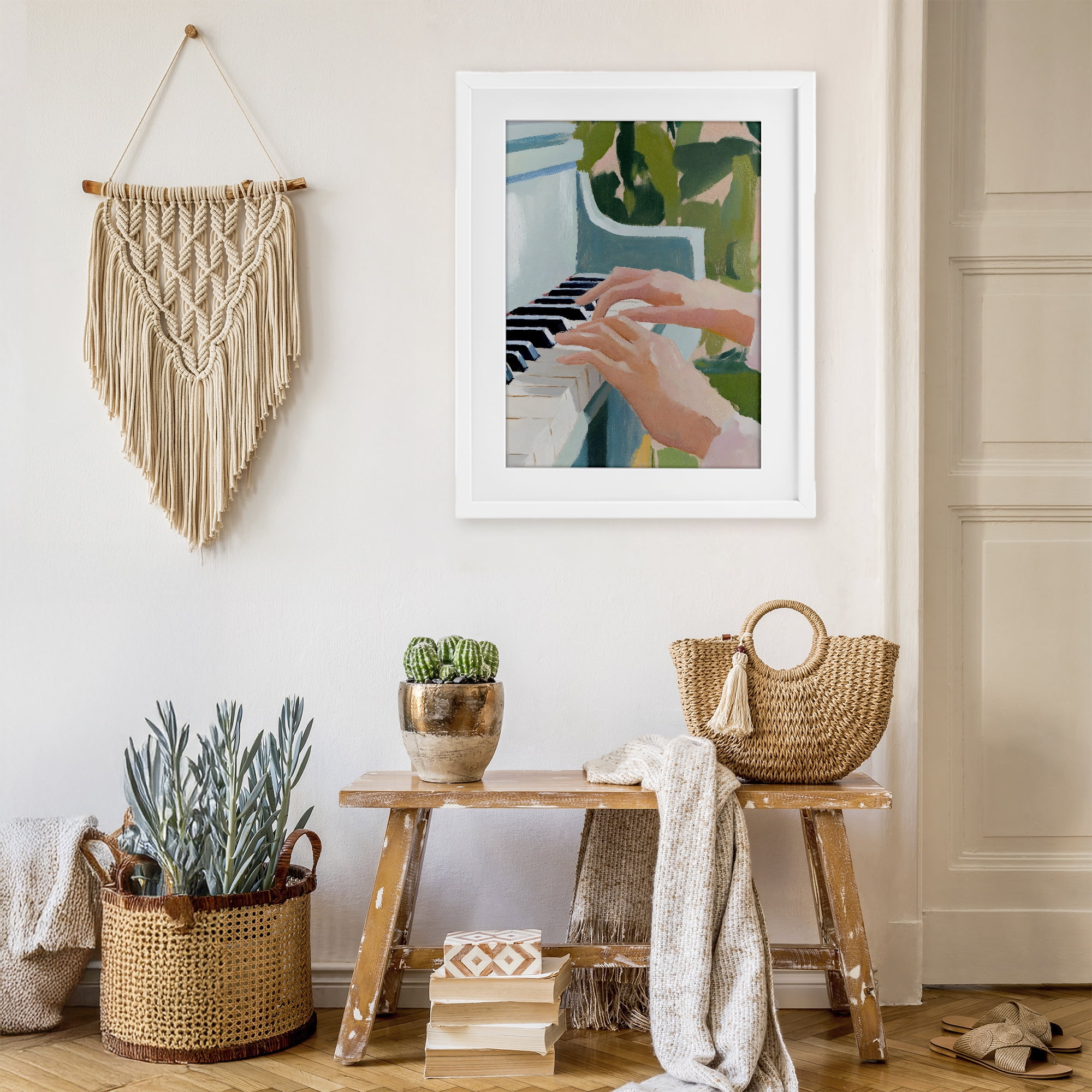 Stupell Industries Piano Hands in Sunlit Space White Framed Print Under Glass, design by The Prints Vibe