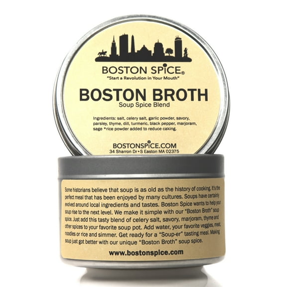 Boston Spice Boston Broth Handmade Gourmet Seasoning Blend To Make Your Own Stock Soup Bouillon for Chicken Seafood Beef Noodle Vegetable Vegetarian 1 Cup wt. 6.1oz/174g Tin