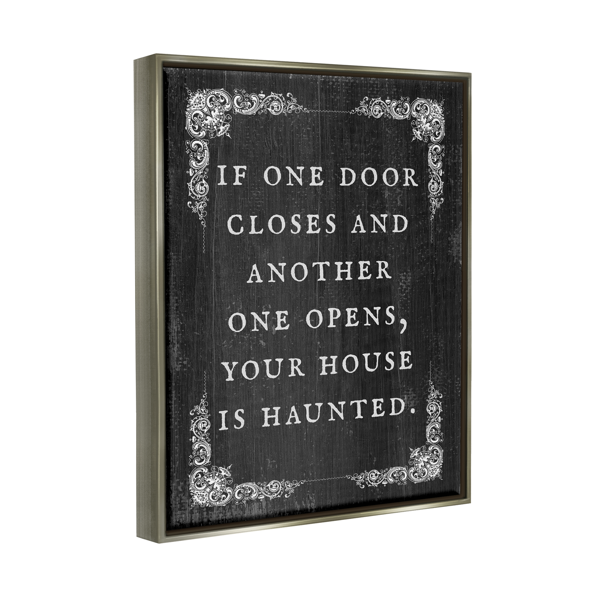 Stupell Industries Funny Haunted House Phrase Holiday Painting Gray Floater Framed Art Print Wall Art, 17 x 21
